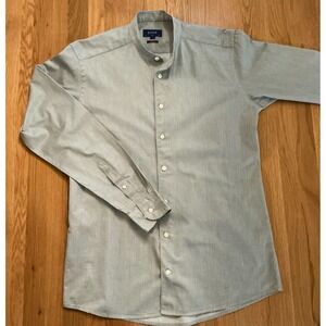 Eton Archive Slim‎ Fit Band Collar Shirt Blue 100% Cotton Size 16 / 41 Large
